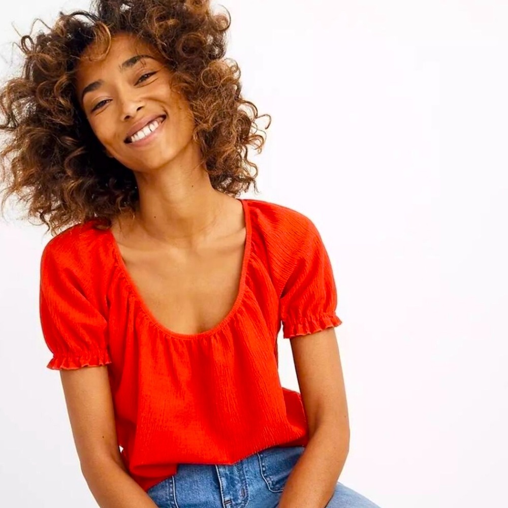 NWT Madewell Texture & Thread red short-sleeve peasant blouse XL